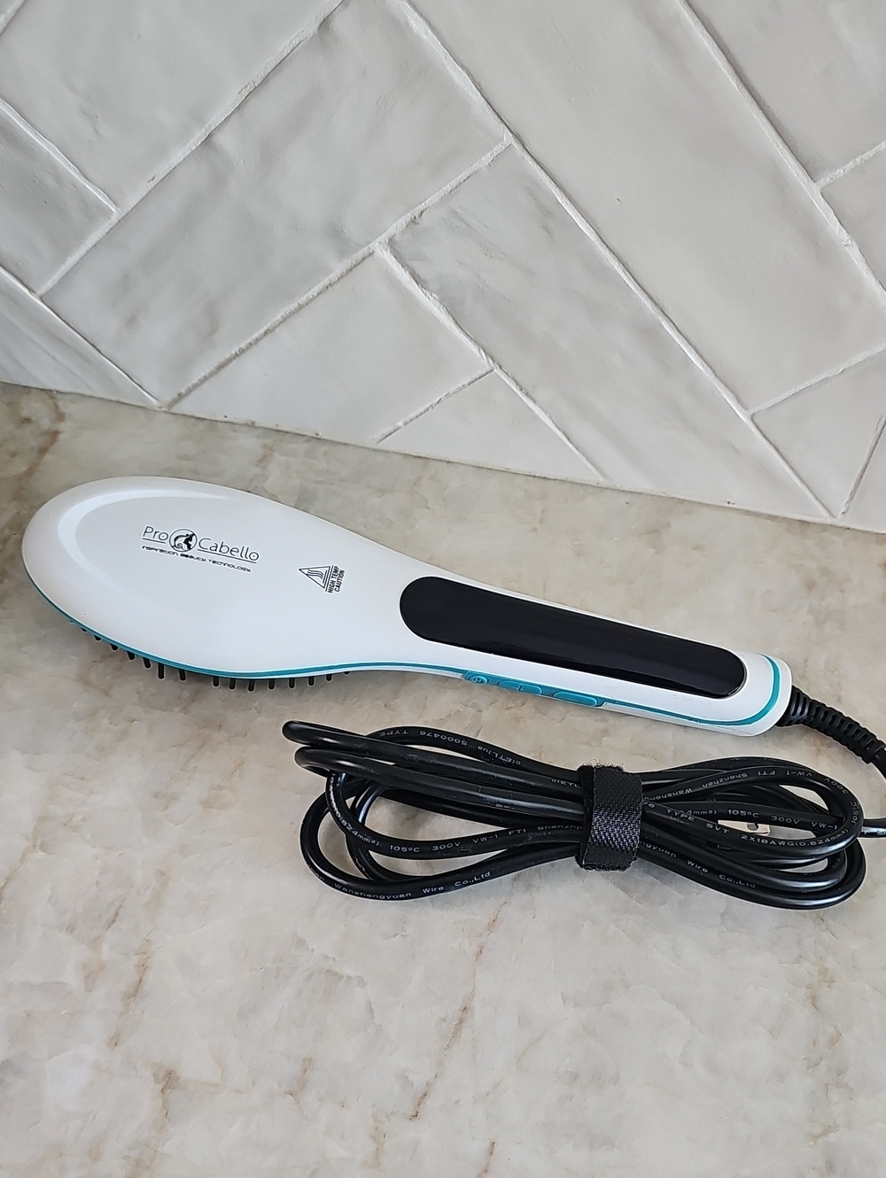White & Teal Heated Straightening Brush -